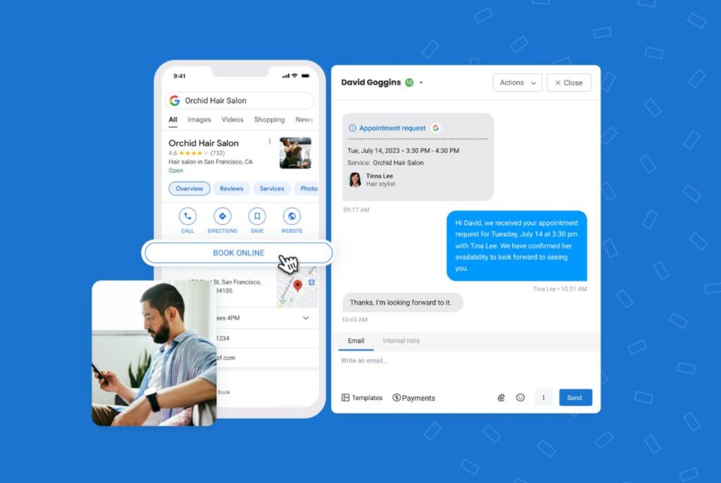 Image shows how Birdeye helps businesses collect appointment request from their Google Business Profile