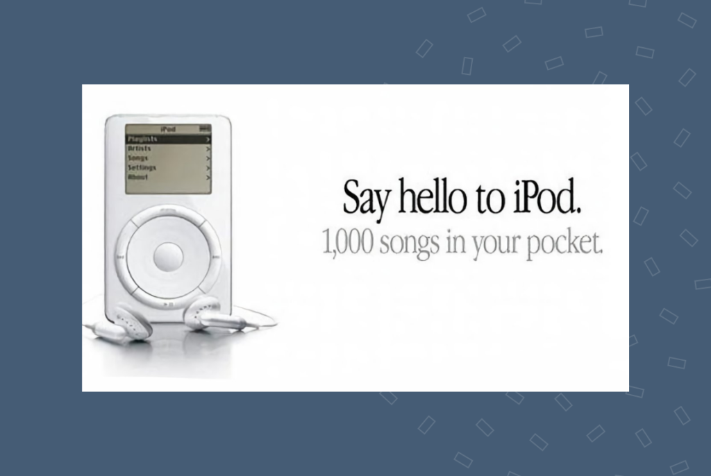 Image depicting the introduction of iPod by Apple.