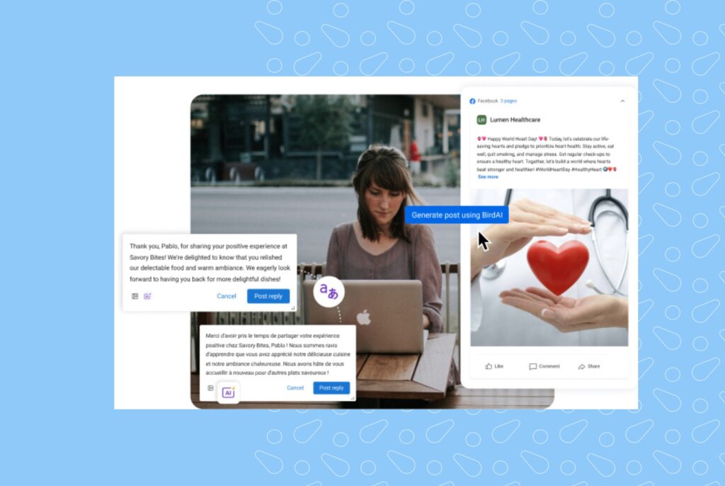 This is a screengrab of the Birdeye Social dashboard. It shows how you can use AI in social media management to market your business.