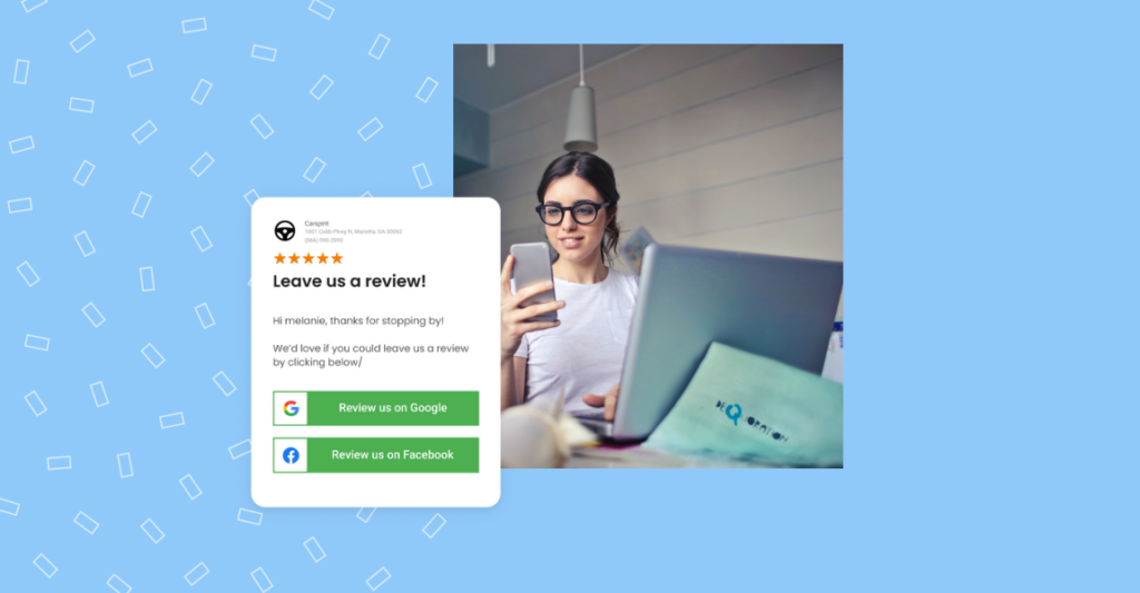 Image shows customer receiving a review request from business