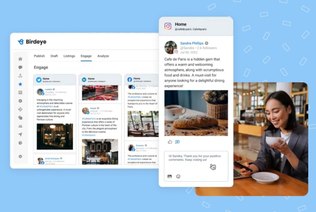 This image is for the blog on Marketing for interior designers. The pic depicts Birdeye's product dashboard. Birdeye helps businesses improve their customer experience. Read the blog for more.
