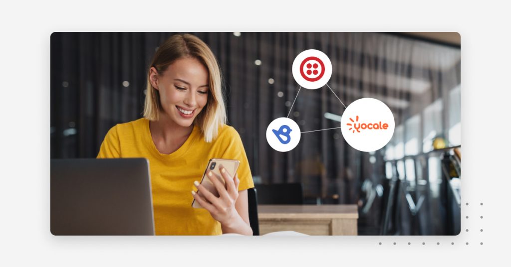 Professional women using her SMS marketing platform of choice from her devices.