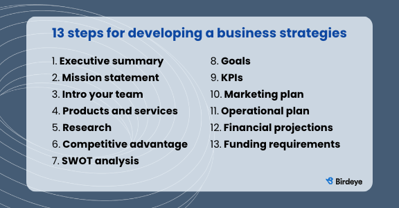 13 steps for developing a business strategy.