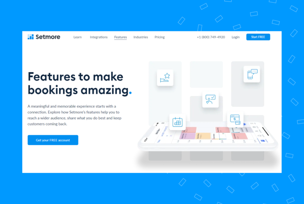Setmore landing page with features