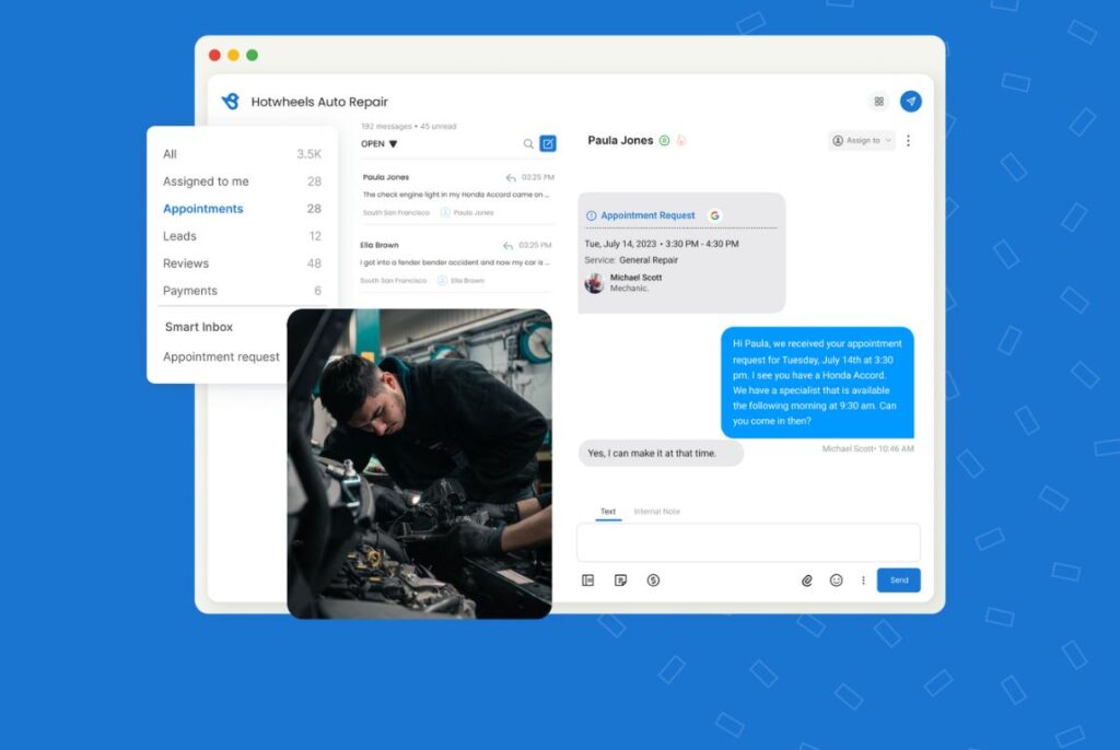 Example of how businesses can manage appointments with Birdeye's Inbox