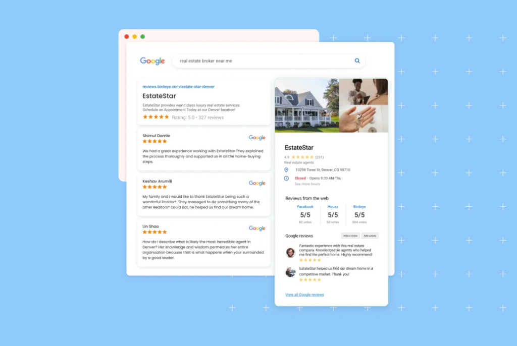 Example of how Google Business Profile aggregates reviews from different customers