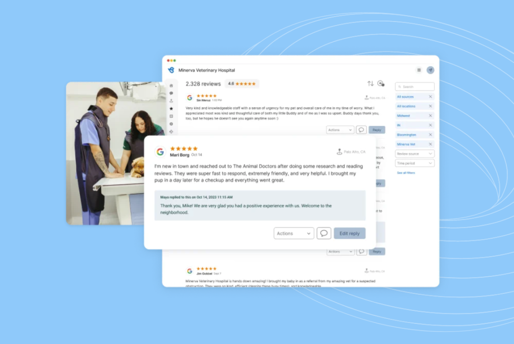 Example showing businesses using Birdeye to respond to reviews