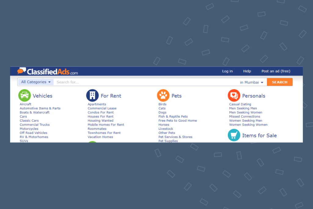 Landing page of ClassifiedAds