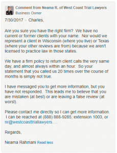 response to negative review