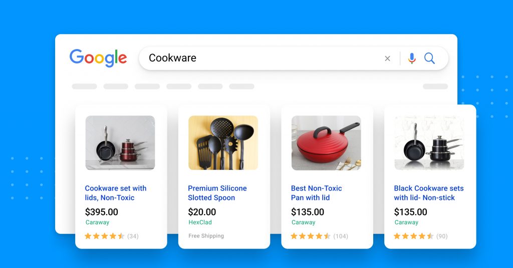 Examples of paid ads for cookware on Google's Search Engine Results Page (SERP)