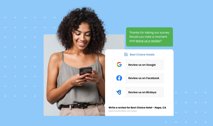 Image depicting a customer receiving a text via the Birdeye platform after completing a survey from the business.