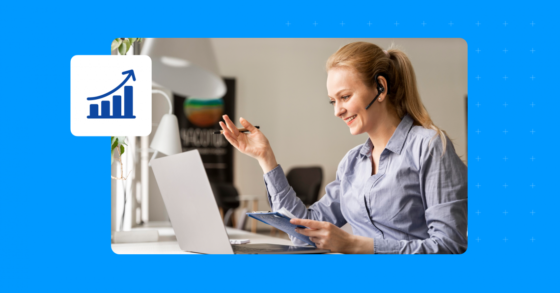 Business women on her laptop enjoying the benefits of enterprise SEO.