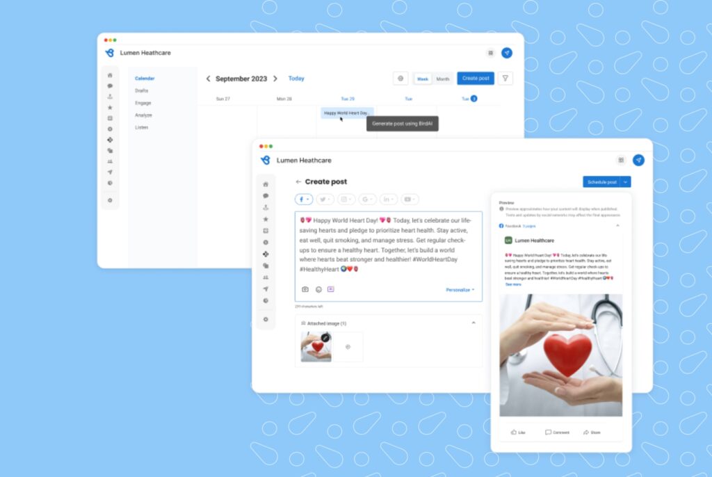 This is a screengrab of the Birdeye Social dashboard. It shows how you can use AI in social media management to market your business.