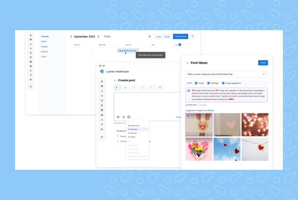 This is a screengrab of the Birdeye Social dashboard. It shows how you can use AI in social media management to market your business.
