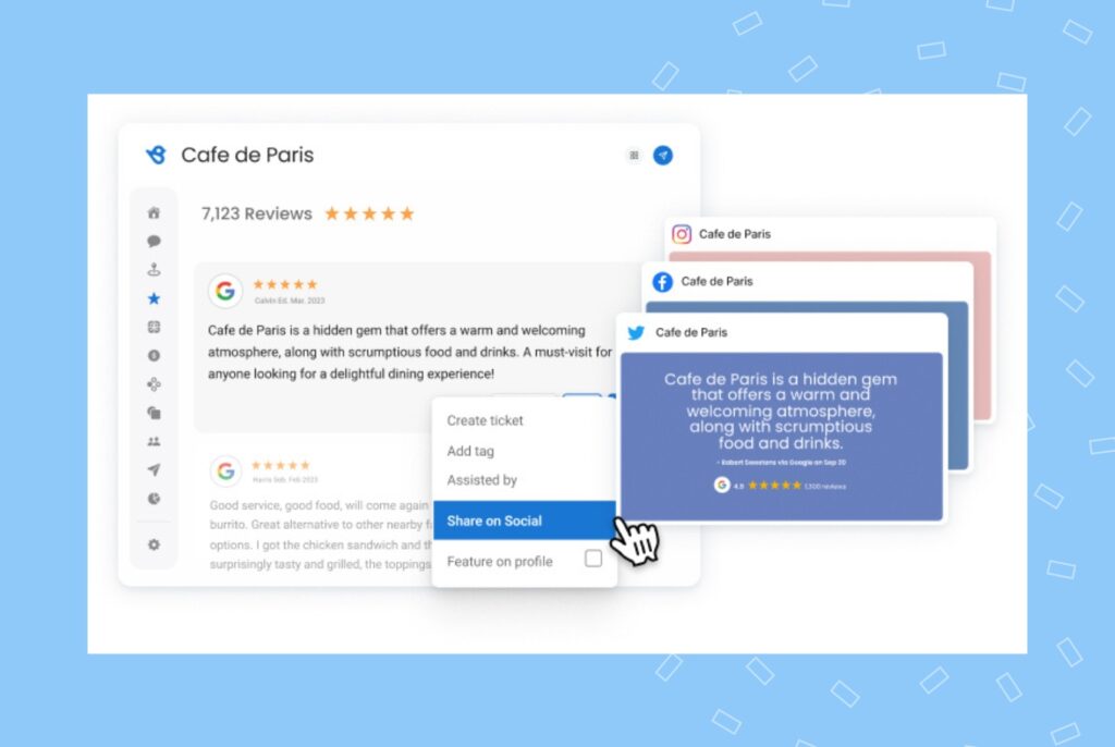 This image is for the blog on AI in real estate marketing. The pic depicts Birdeye's product dashboard. Birdeye helps businesses improve their customer experience.