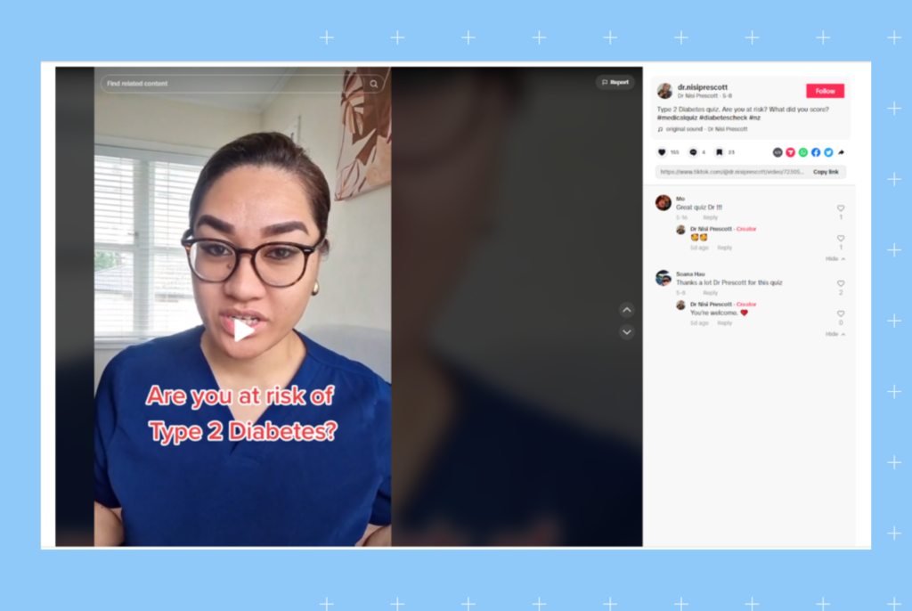 Screengrab of New Zealand-based doctor with 82,000+ followers on TikTok