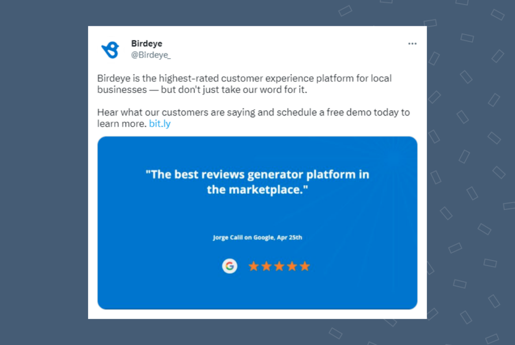 Example of sharing social proof on social media