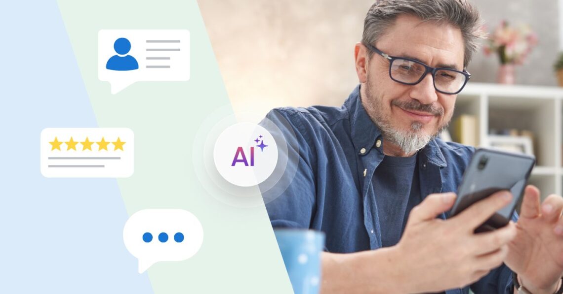 A person looking at AI search results in his phone.