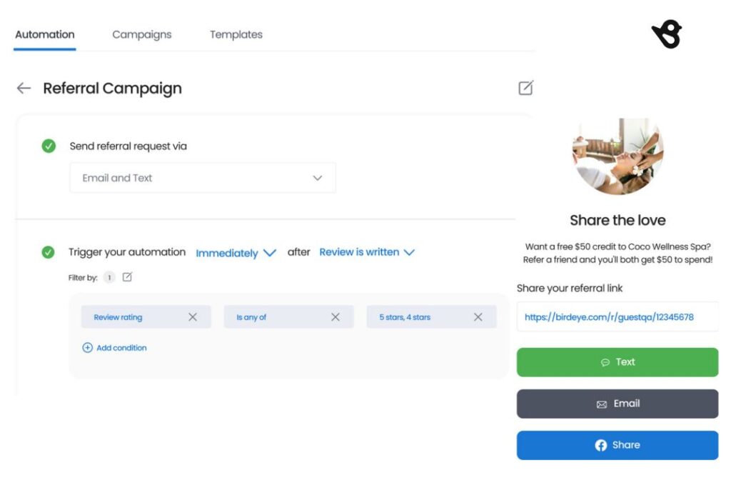 Automate and scale your referral marketing program with Birdeye Referrals