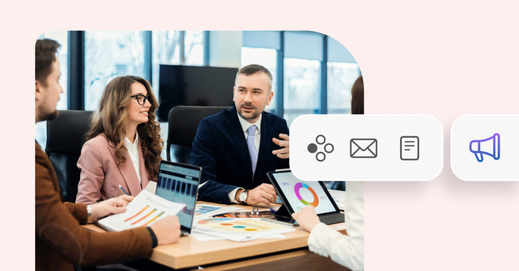 Executives of an HVAC company discussing marketing strategies in a board room.