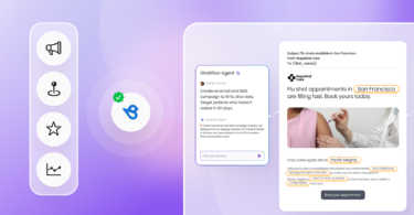 An interface showing Birdeye’s AI Workflow Agent generating a personalized, multi-channel flu shot marketing campaign for a healthcare provider.