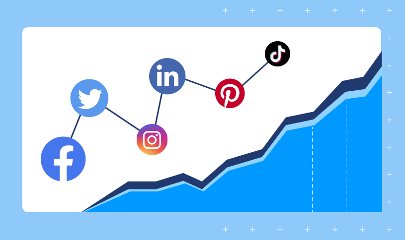 Popular social media logos incorporated in a line graph.