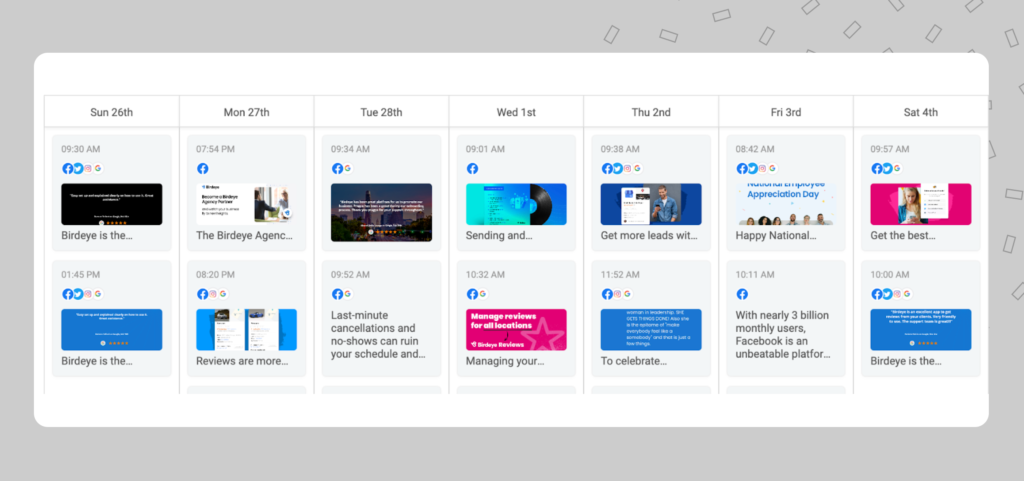 Content Calendar on the Birdeye Social dashboard