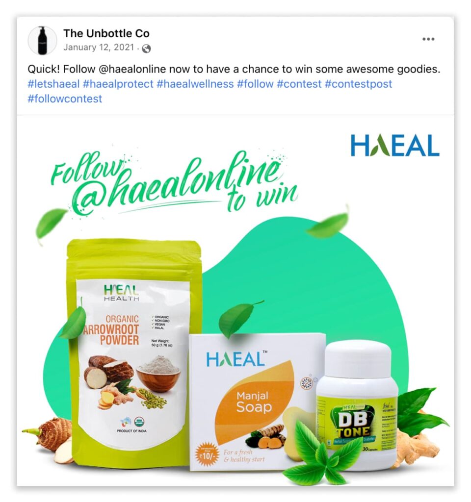 Social media post example of a follower or comment to win contest.