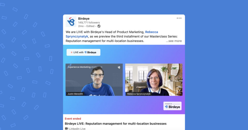 Screenshot of a live video on the Birdeye LinkedIn page