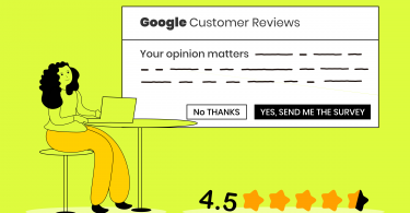 Graphic design of a business person using Google Customer Reviews to improve their online visibility.