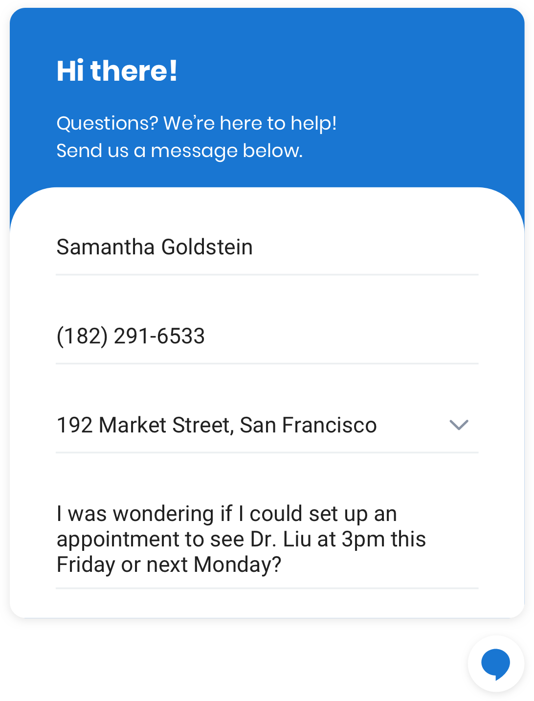 website chat form