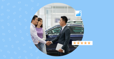 Image shows two people buying a car based on Carfax reviews