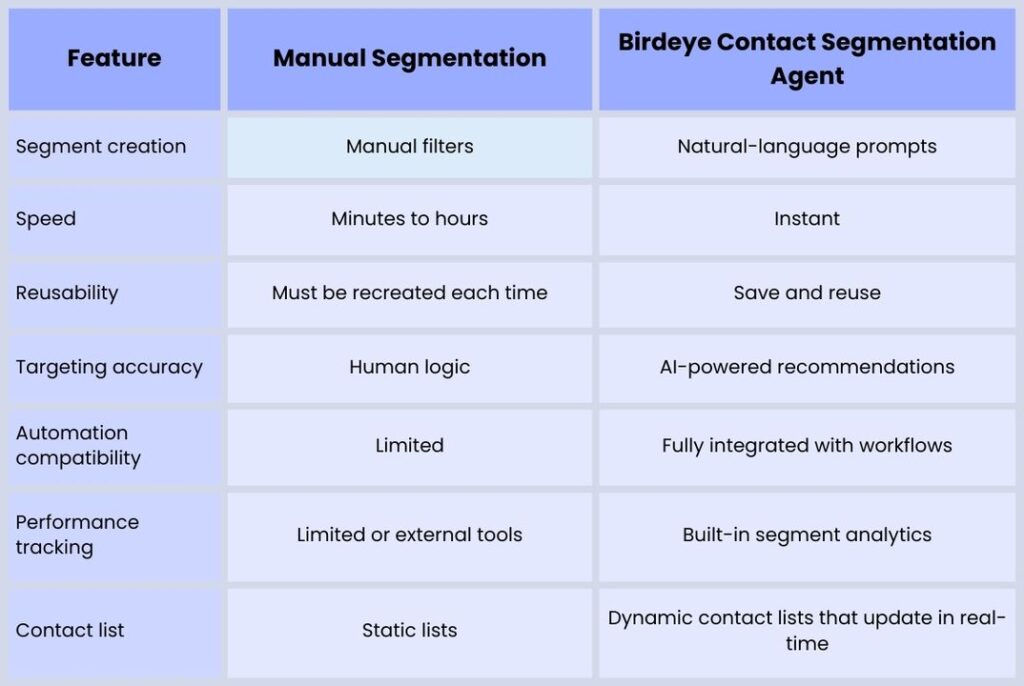 Comparision table-Birdeye Segmentation Agent