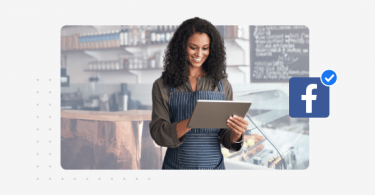 Woman on tablet in Facebook