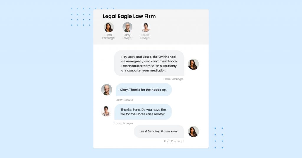 Example of team chat for legal services