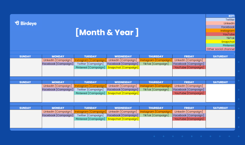 Birdeye's Social media calendar template
