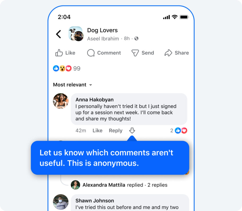 Facebook comment downvotes attempts to combat spam