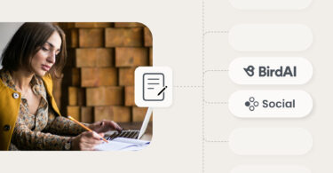Image shows the top content creation tools for businesses with logos of BirdAI and Birdeye Social