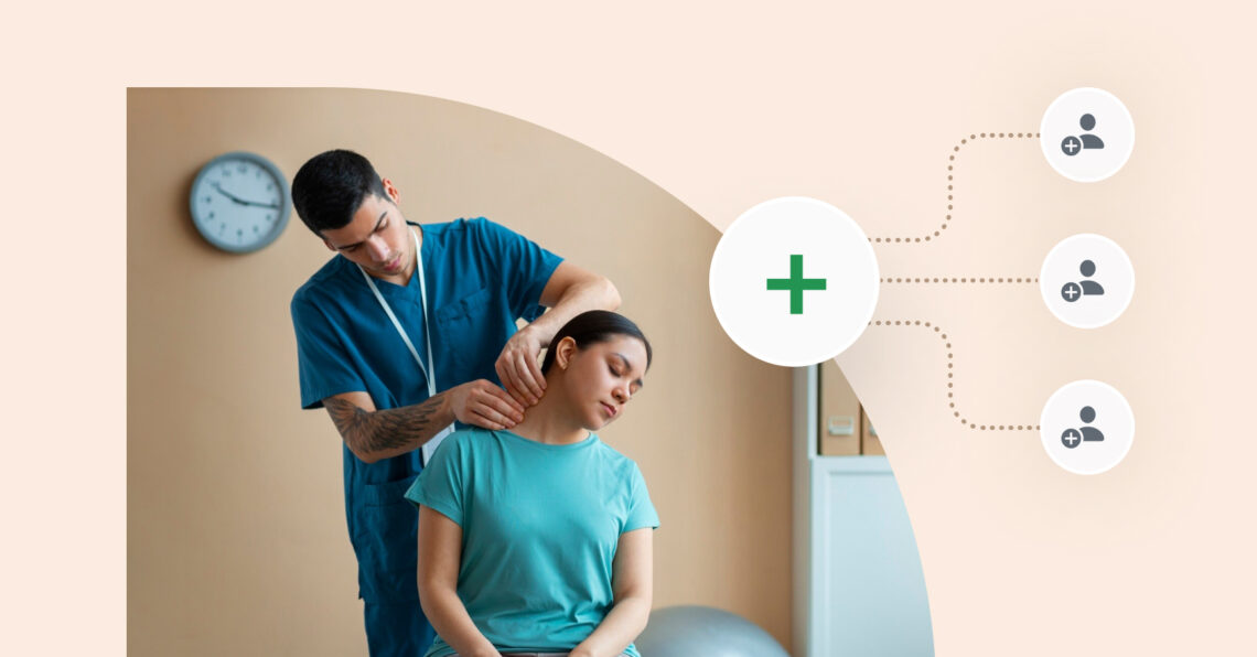A chiropractor treating a patient inside a clinic.