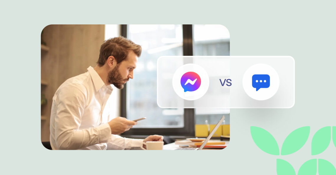 A person deciding between Facebook Messenger and texting