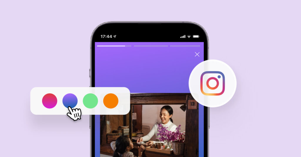 Image shows how businesses can change the background color on Instagram story