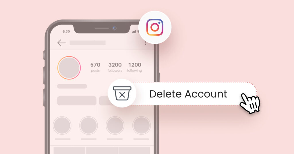 The image shows how to delete an Instagram account