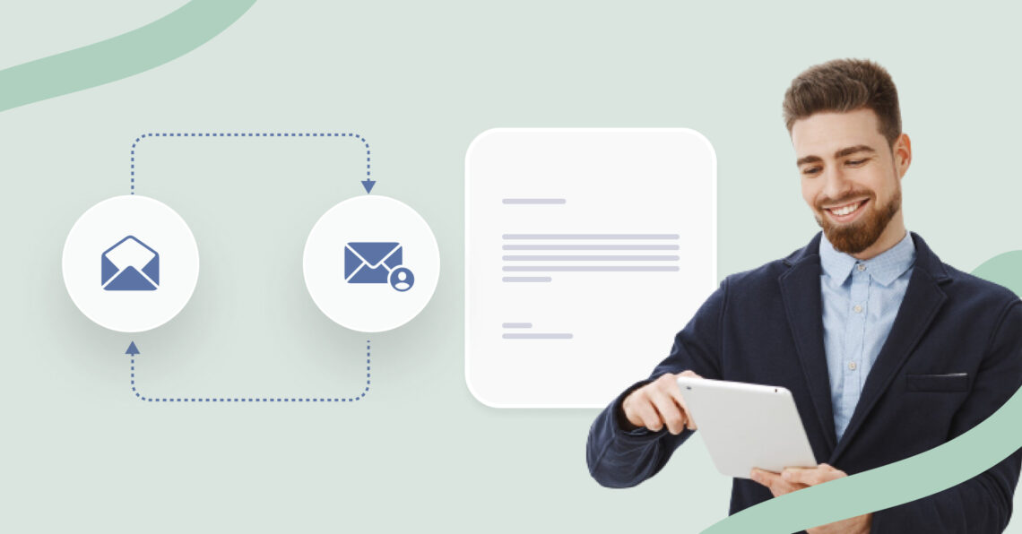 Person reading a follow up email example.