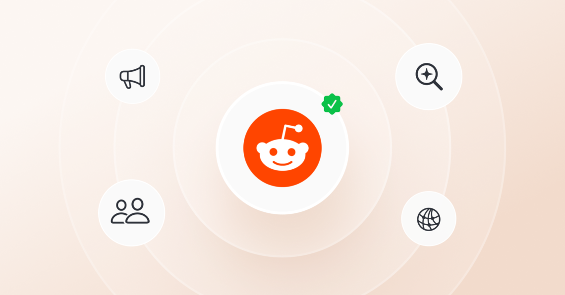 The Reddit logo next to different icons representing Reddit marketing.