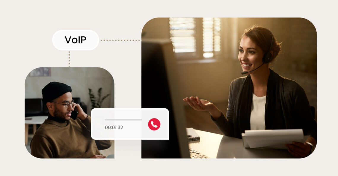 Image shows a business using voip service to connect with customers
