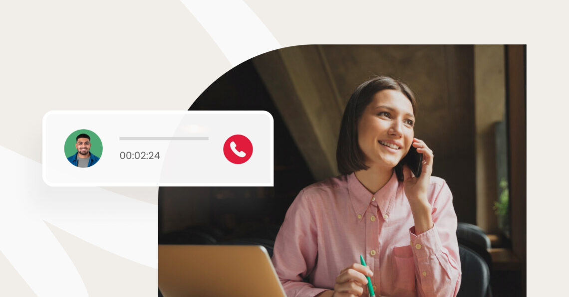 Woman using a small business phone system.
