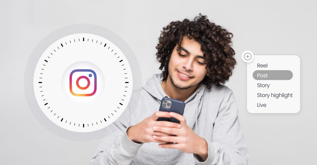 Image shows a social media manager choosing the best time to post on Instagram