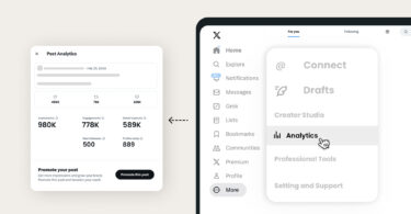 Screenshots showing Twitter analytics feature.