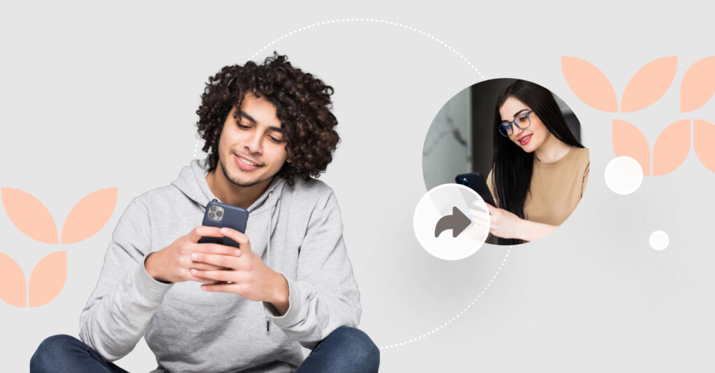 A boy and a girl using smartphones for referral marketing.