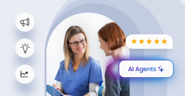 Image shows how businesses can use Birdeye AI agent to ask patients for reviews